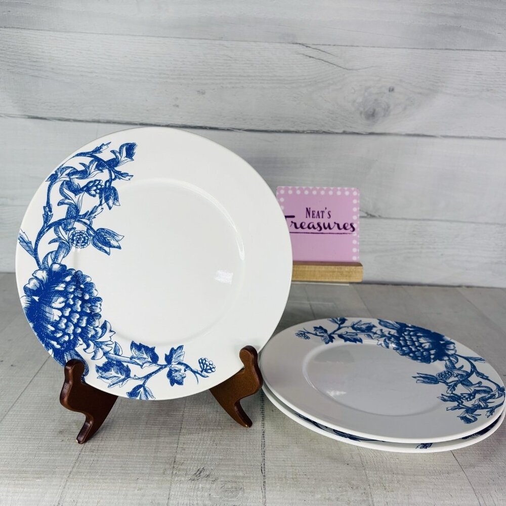 Biltmore CHATEAU Blue Floral White Round Porcelain 9"  Luncheon Plates Set of 3